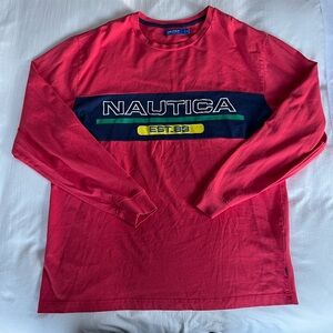 Nautica Red and Navy Long Sleeve Tee